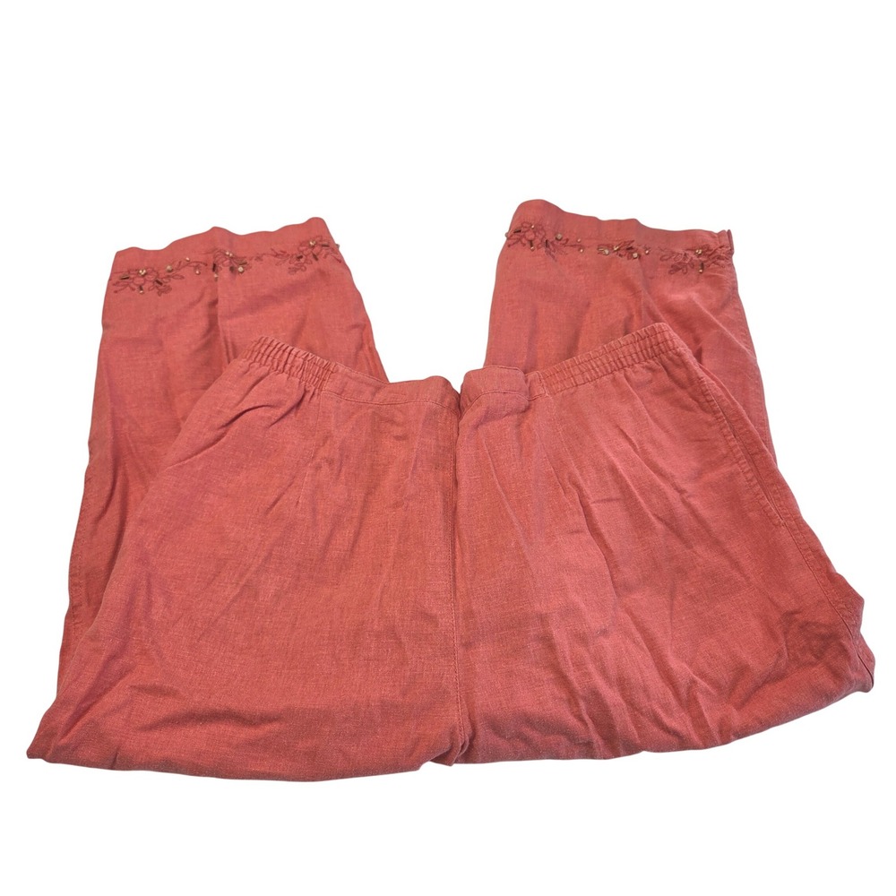 Napa Valley Linen Blend Embroidered Beaded Crop Pants Coral 16 NB292677M